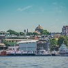 As we go down the Amazon, we have a view of the Amazon Theatre. Indo pelo rio Amazonas a gente pode ver o Teatro Amazonas. : Amazonas, Brazil, Manaus